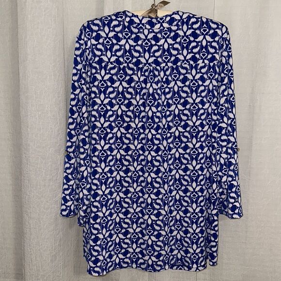 Charter Club 2X Cobalt Royal Blue White Pullover 6 Button Front Long Sleeve Top - Picture 2 of 16